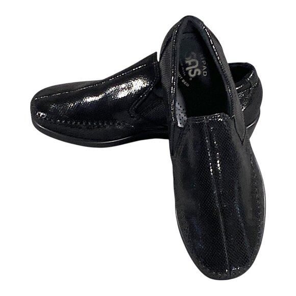 SAS Shoes Womens 7.5 Black Comfort Loafer Reptile Pattern Walking Travel Office - Picture 1 of 16